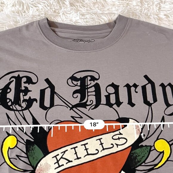 Ed Hardy Grey Men's T-Shirt - Picture 5 of 7